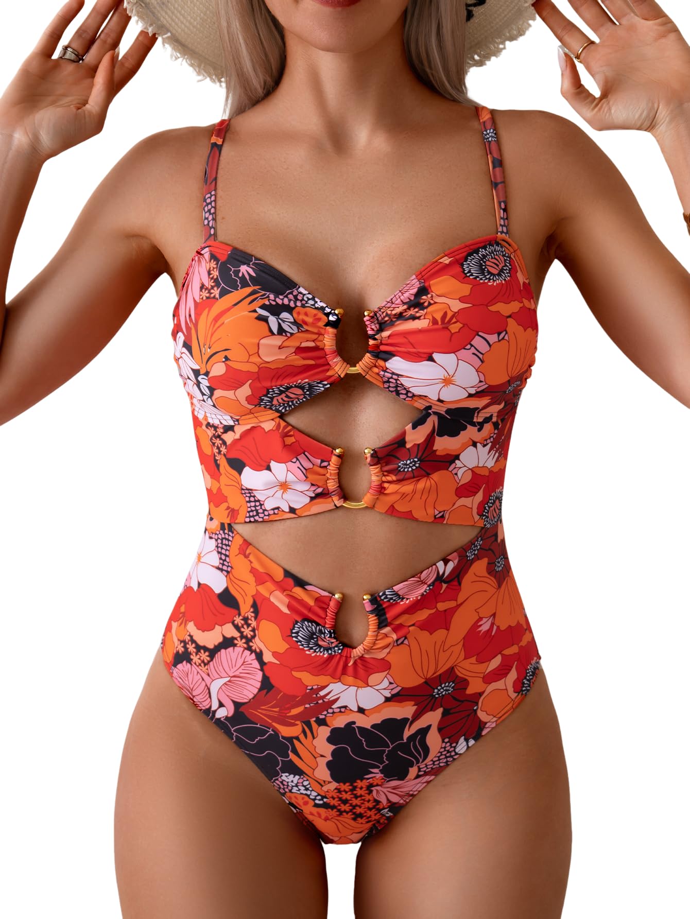 Photo 1 of Eomenie Womens Cutout One Piece Swimsuit with Ring Linked Sexy Monokini Bathing Suit for Beach Vacation