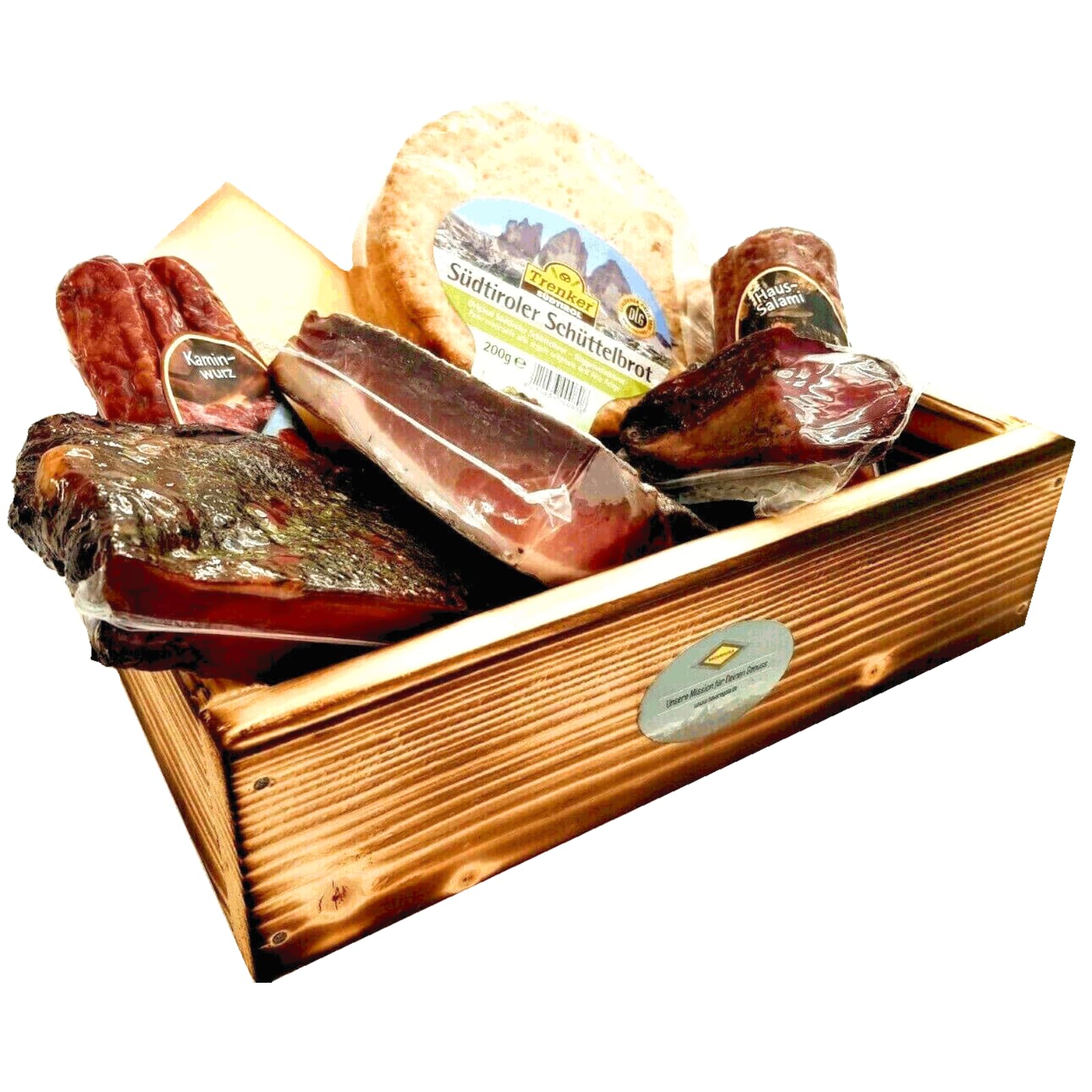 Südtiroler Geschenkset mit 7 Spezialitäten - Präsentkorb gefüllt mit Speck, Käse, Salami - Feinkost Geschenk für Männer & Frauen