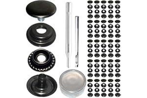 MEGOTO 25Sets 12.5mm Stainless Steel Fastener Snap Press Stud Button with Punching Tools Kits for Coats Bags Leathers Marine Boat Canvas Gunmetal Black with Tools