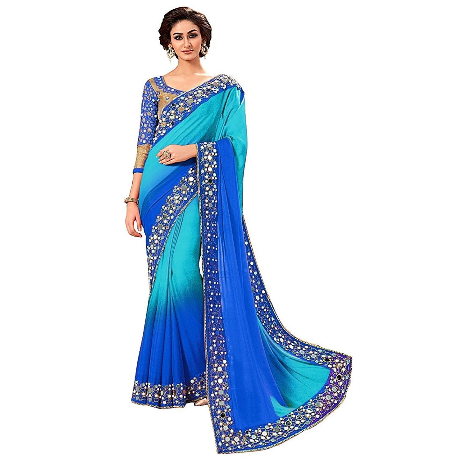 jashvi creation faux georgette saree with blouse piece