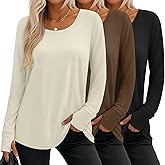 Velvelhall 3 Pack Women's Long Sleeve Tunic Tops with Thumb Holes Cotton Scoop Neck T-Shirts Casual Loose Basic Tee Blouses