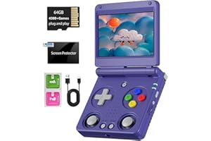 VOACLE RG34XXSP Foldable Retro Handheld Game Console , 3.4 Inch IPS Screen Linux System Sunken Dual Joystick Built-in 64G TF Card 5000+ Games Handheld Emulator Support 5G WiFi Bluetooth TV Output(Indigo)