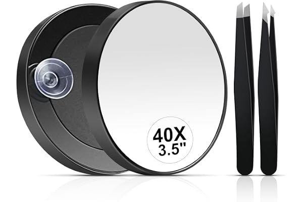 MIYADIVA 40X Magnifying Mirror, Small Magnifying Mirror with Suction Cup and Tweezers, As a Travel Magnifying Mirror, Compact