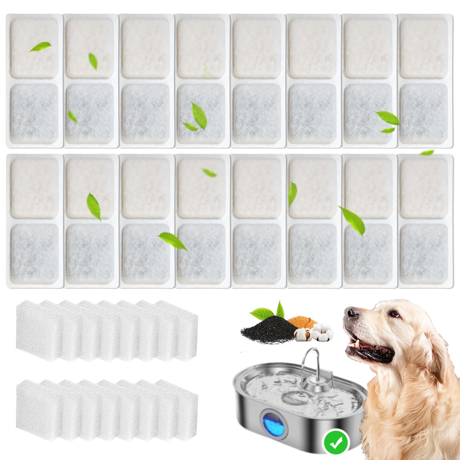 Photo 1 of 16 Pack Replacement Filters Compatible with 3.4Gal Dog Water Fountain, 6 Month Set for Large Dogs Water Bowl Dispenser, Includes 16 Filters & 16 Sponges