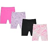 BTween Girls 4 Pack Bike Shorts Stretchy, Soft High Waist Athletic Shorts for Kids with Fun Prints Colors