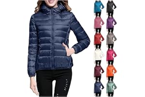 SENYENTIE Light Jackets for Women Warm Hooded Down Jacket Packable Short Fall Jacket Zip Cardigan Winter Coats with Pockets