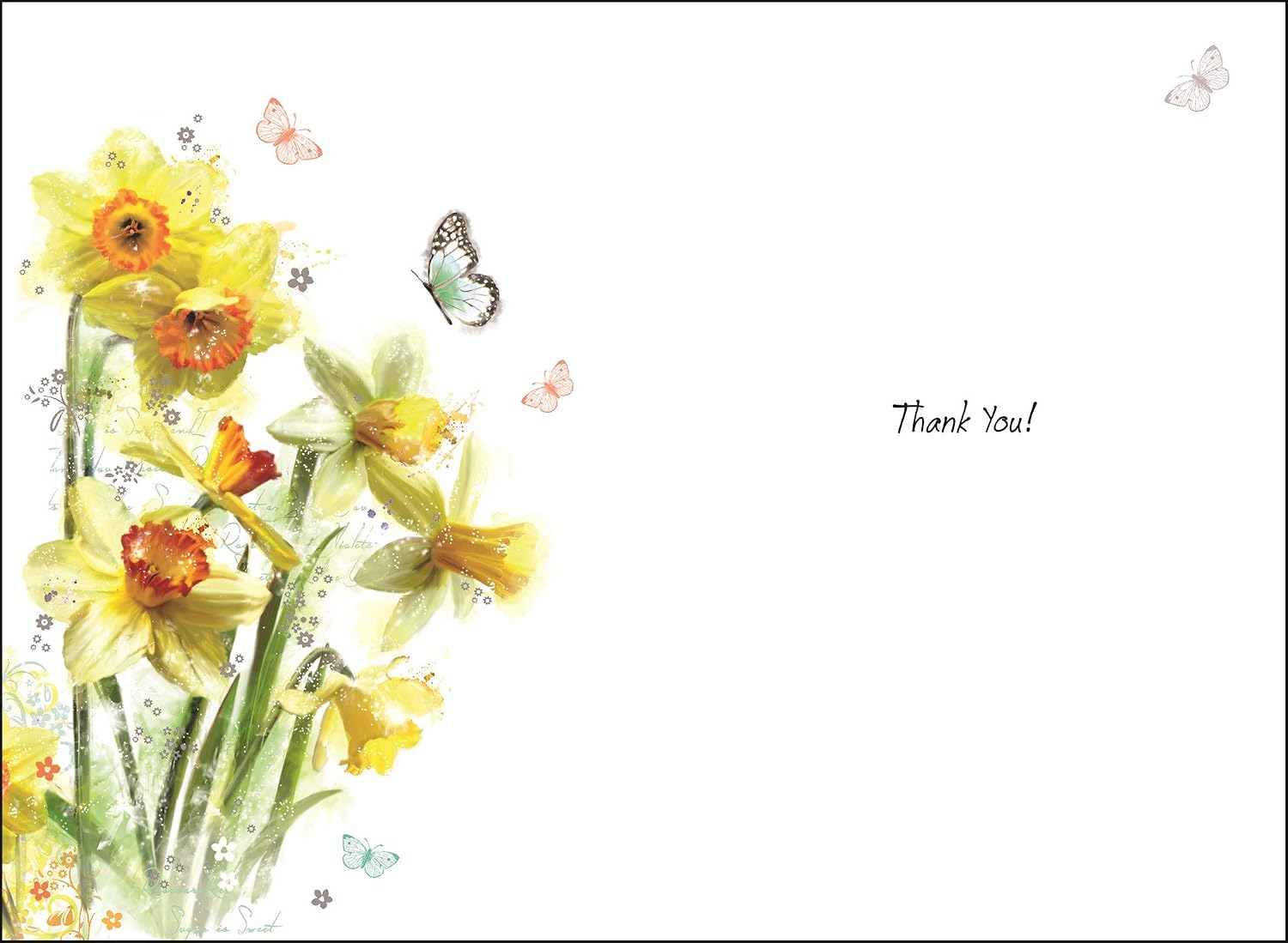 Stunning Artistic Thank You Card (JJ-SG88), Daffodils and Butterflies, Beautiful Foil, Flitter and Embossed Finish - Image 3