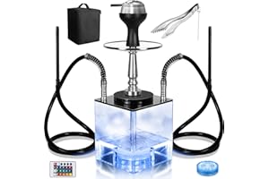 CALFVIC 2 Hose Hookah Set Dual-Hose Design with Silicone Hoses for Smooth Shared Smoking Experience with Lightweight Bag LED Light Ambiance for Social Gatherings, Bars, or Home Use(Standard)