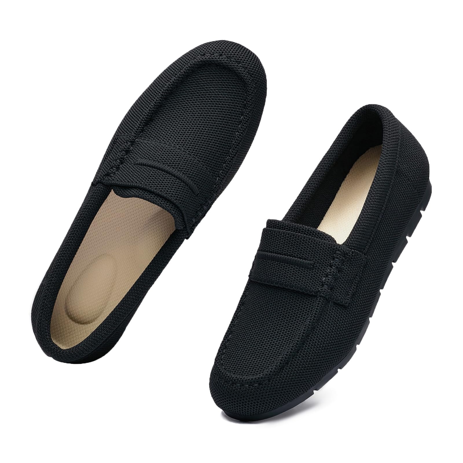 Photo 1 of Vespiero Loafers for Women Comfortable Slip on Work Flats Shoes Womens Dressy Casual Walking Shoes Black Knit Fabric Size 11