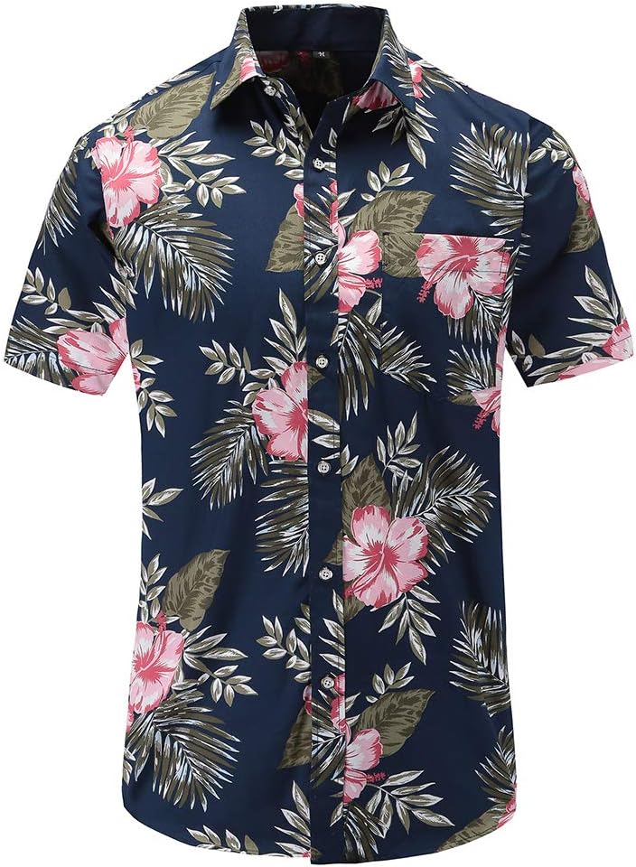Mens Hawaiian Shirts Short Sleeve Cotton Hawaiin Shirts