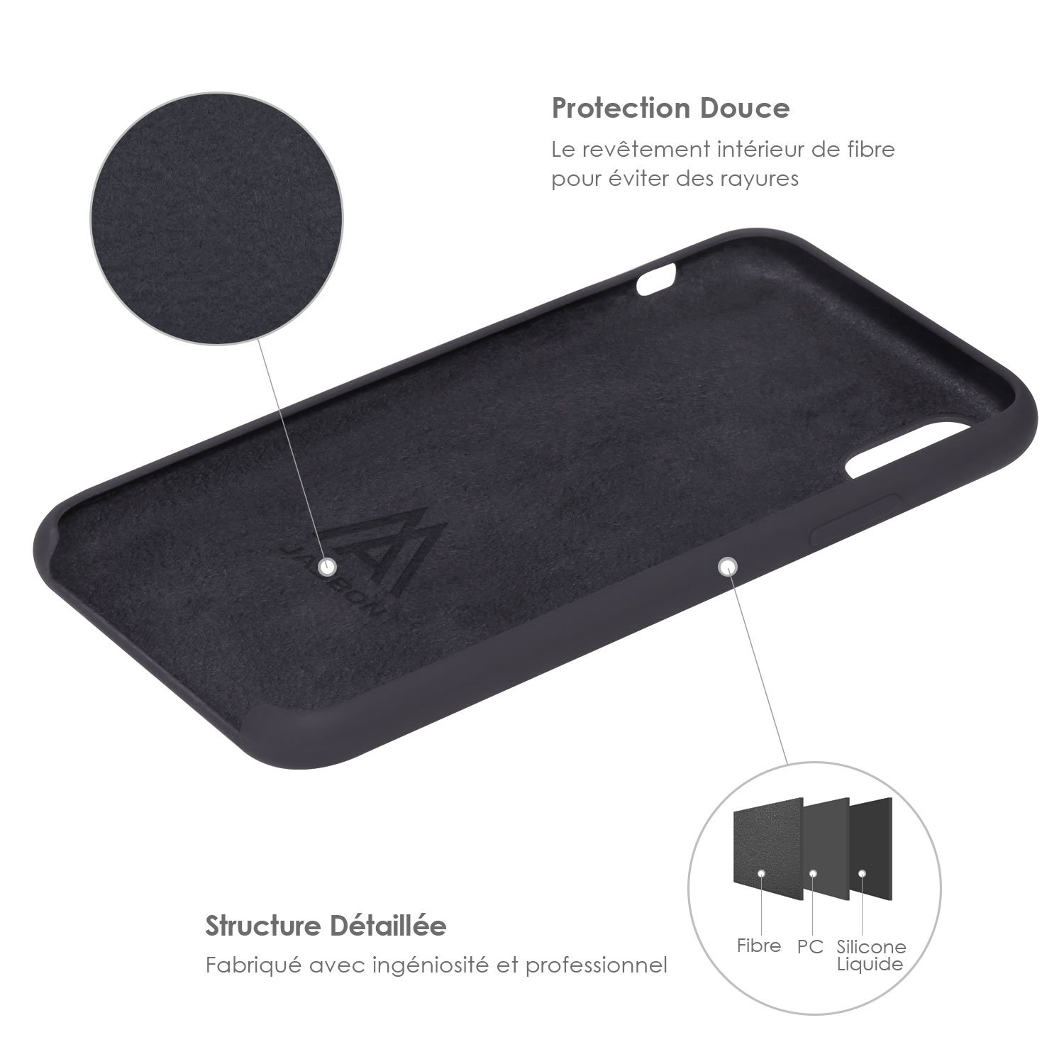 Coque iPhone X / 10 , JASBON Coque Silicone Liquide Anti-rayure avec Protecteur d\'écran Gratuit, Housse Protection Silicone Anti-patinage Gel Case de Style Classique pour iPhone X / 10 – Noir