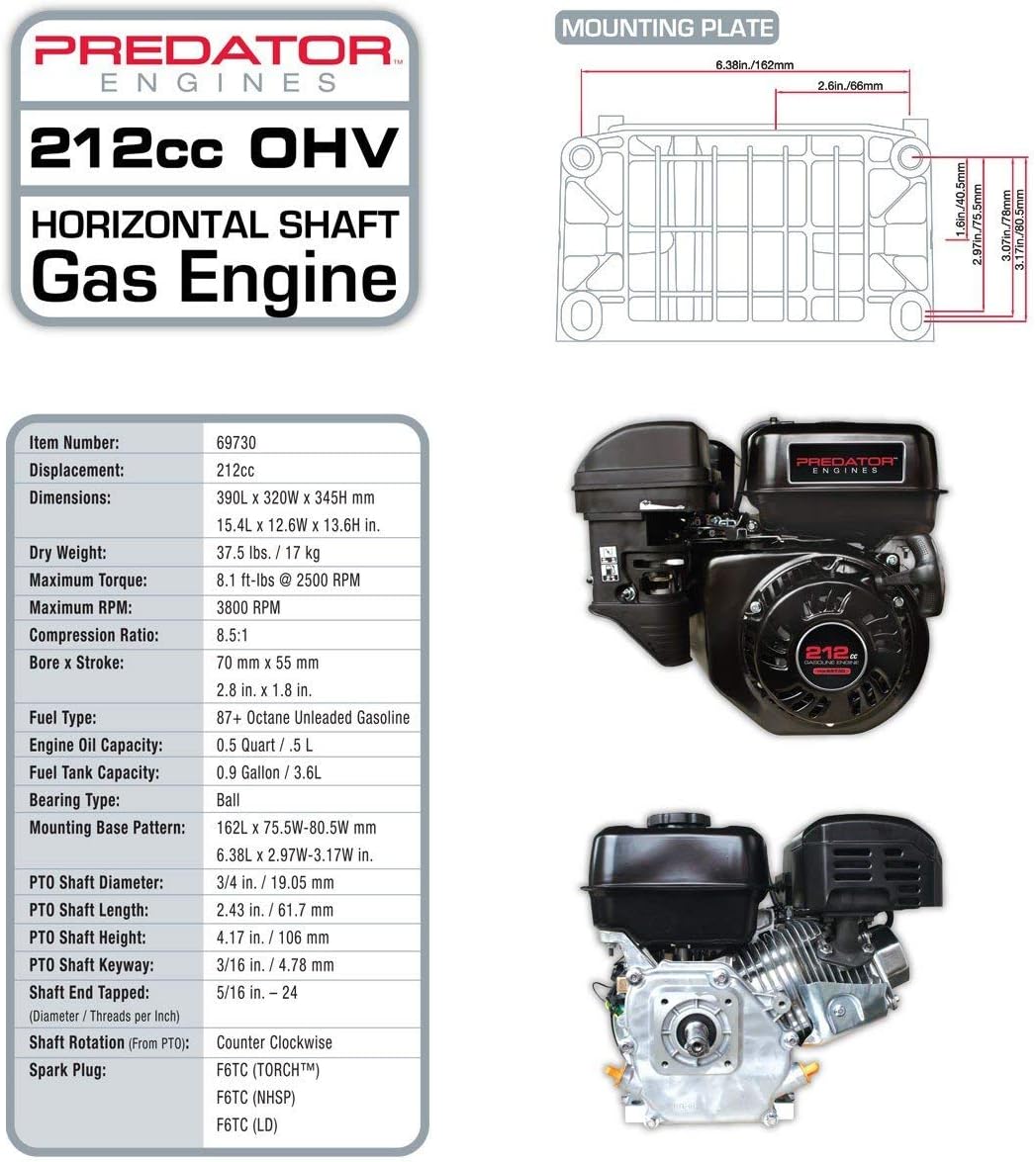 Predator Ohv Gasmotor 6 5 Ps 212cc Horizontal Nicht Zertifiziert Fur Kalifornien Kraftstoffabschaltung Und Rucklaufstart Amazon De Garten