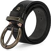 wolksprong Women's 1.5 inch Leather Belt with Large Brass Buckle - Trendy Vintage Style for Jeans and Pants