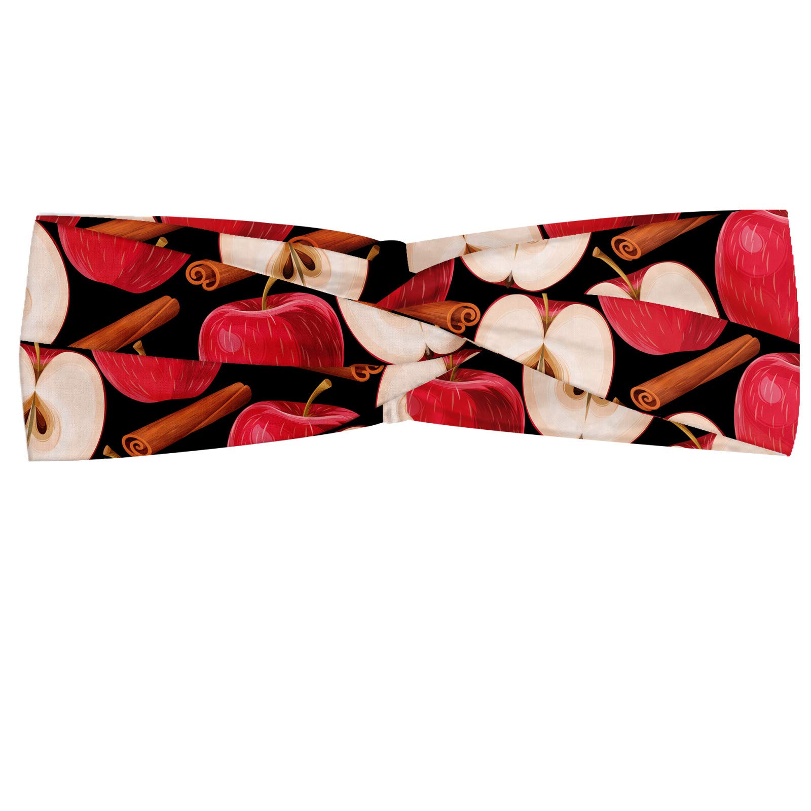 ABAKUHAUS Headband Apple, Cinnamon Sticks Fruits, Elastic and Soft Women's Bandana for Sports and Everyday Use, Cinnamon Red