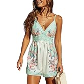 CUPSHE Women’s Floral Romper V-Neck Sleeveless Spaghetti Strap Elastic Waist Beach Summer Casual