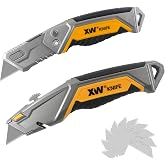 XW Utility Knife Set, Heavy Duty Zinc Alloy Retractable Box Cutter and Folding Utility Knife with Blade Storage Design, Total 18 PCS Blades Included, 2-Pack