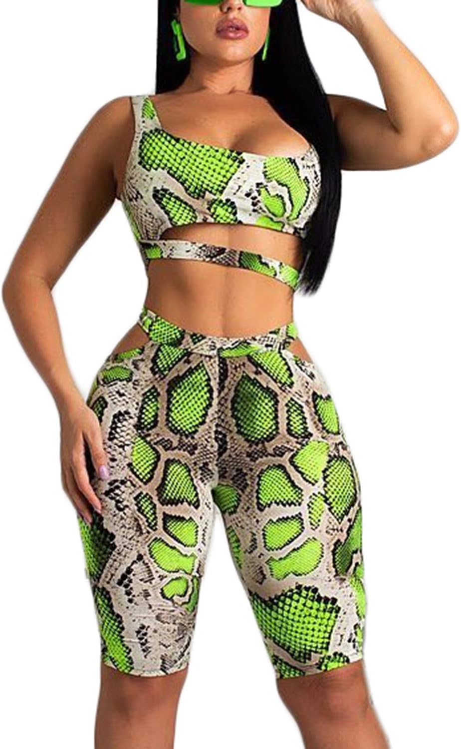 Women's Sexy Bodycon Sleeveless Tank Crop Top Shorts Pant Set Club 2 Piece Outfits Yoga Sports High Waist Tracksuit Set