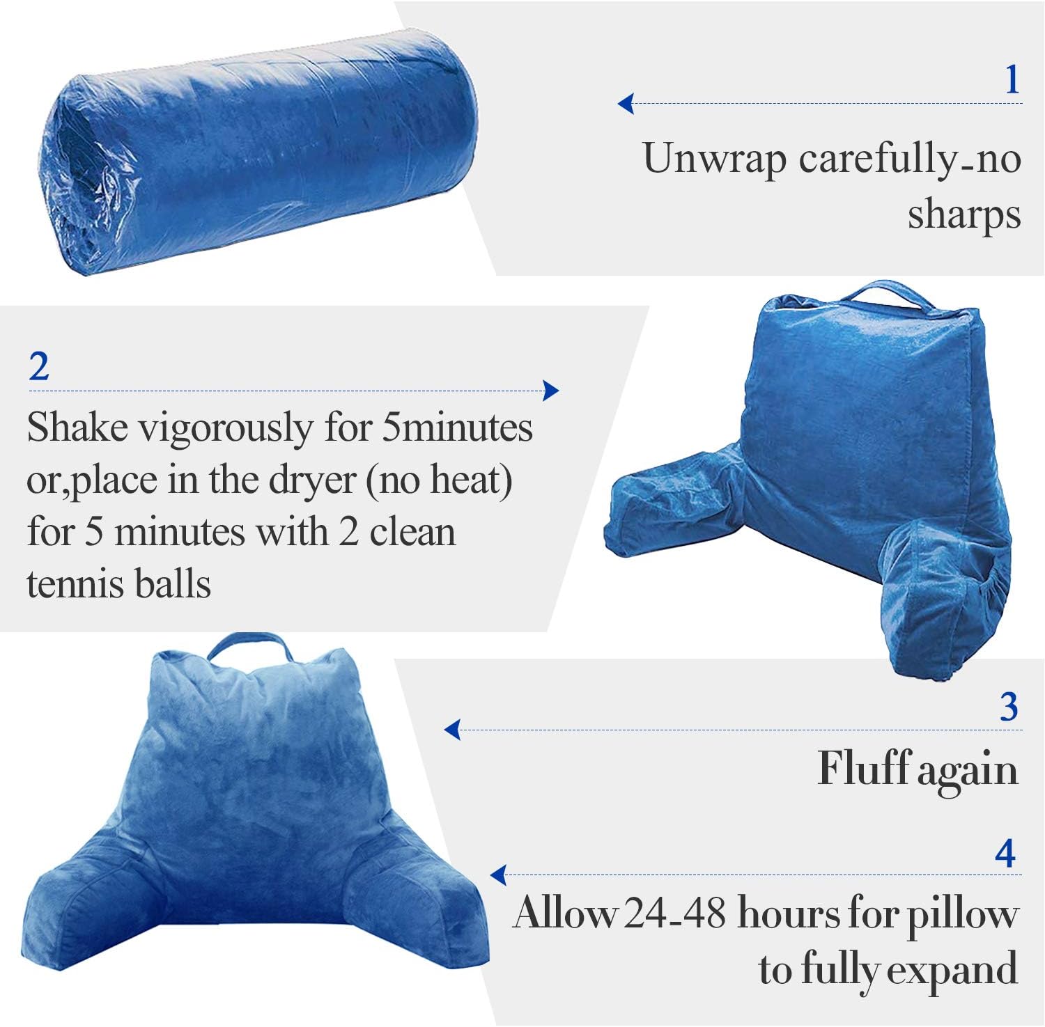 FASO Reading Pillow with Arms for Sitting in Bed，Adult Back Support for Bed with arms,Backrest Lounge Cushion with Pockets for Reading/Watching TV-18inch(Navy Blue): Kitchen & Dining