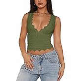 Women Sexy Cropped Lace Top Sleeveless V-Neck Lace Trim Crop Top Slim Fit Summer Tank Top Streetwear
