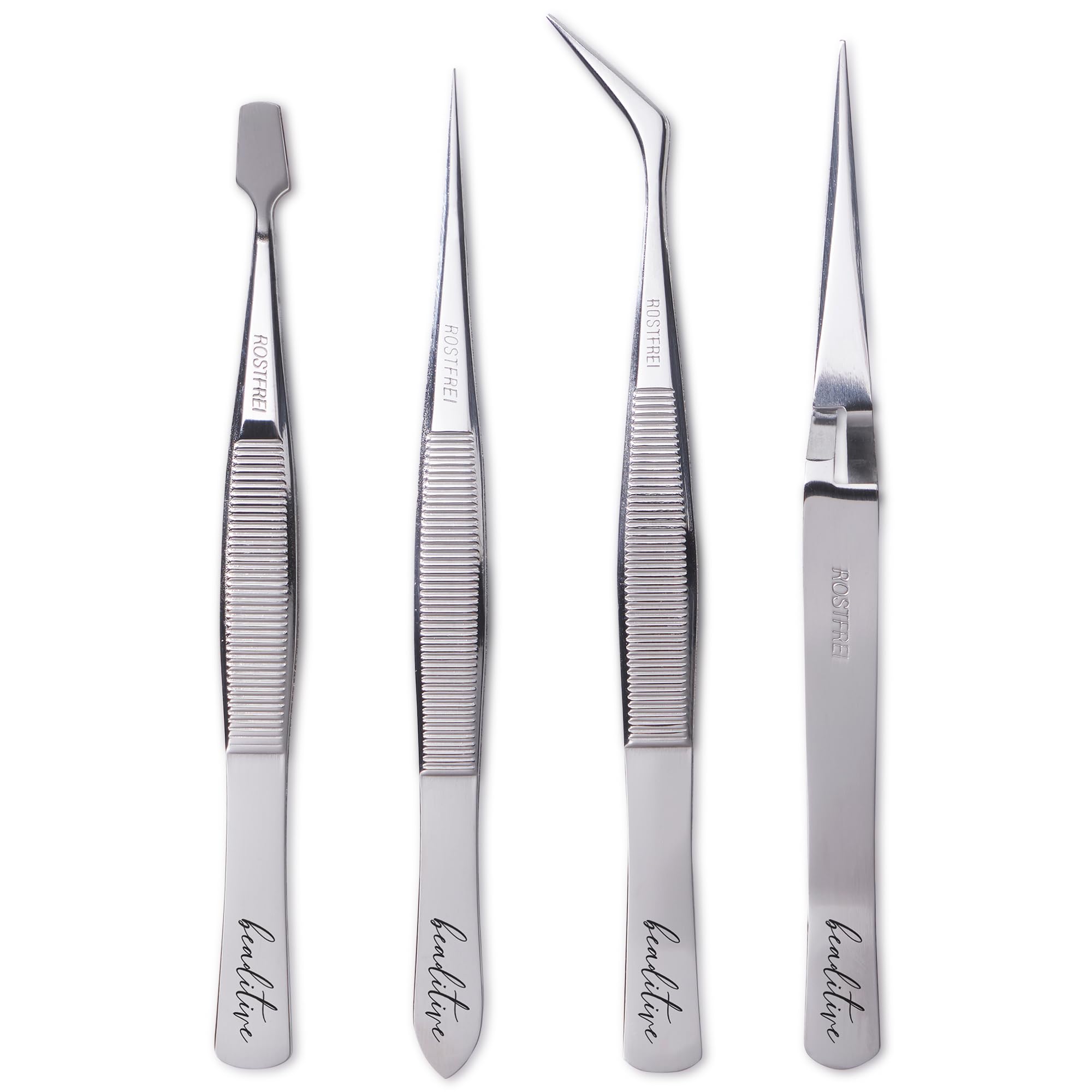 Beaditive Professional Stainless-Steel Precision Tweezer Set – Craft Tweezers for Jewelry & Nail Art – 4 Piece High Precision Jewelry Picking Tools – Jewelry Tools with Non-Serrated Tips