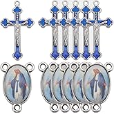 SUNNYCLUE 1 BOX 20Pcs Rosary Charms Cross Charms Bulk Crucifix Antique Silver Blue Enamel Oval Easter Tibetan Style Pendants for Jewelry Making DIY Crafting Necklace Bracelet Earring Beginners