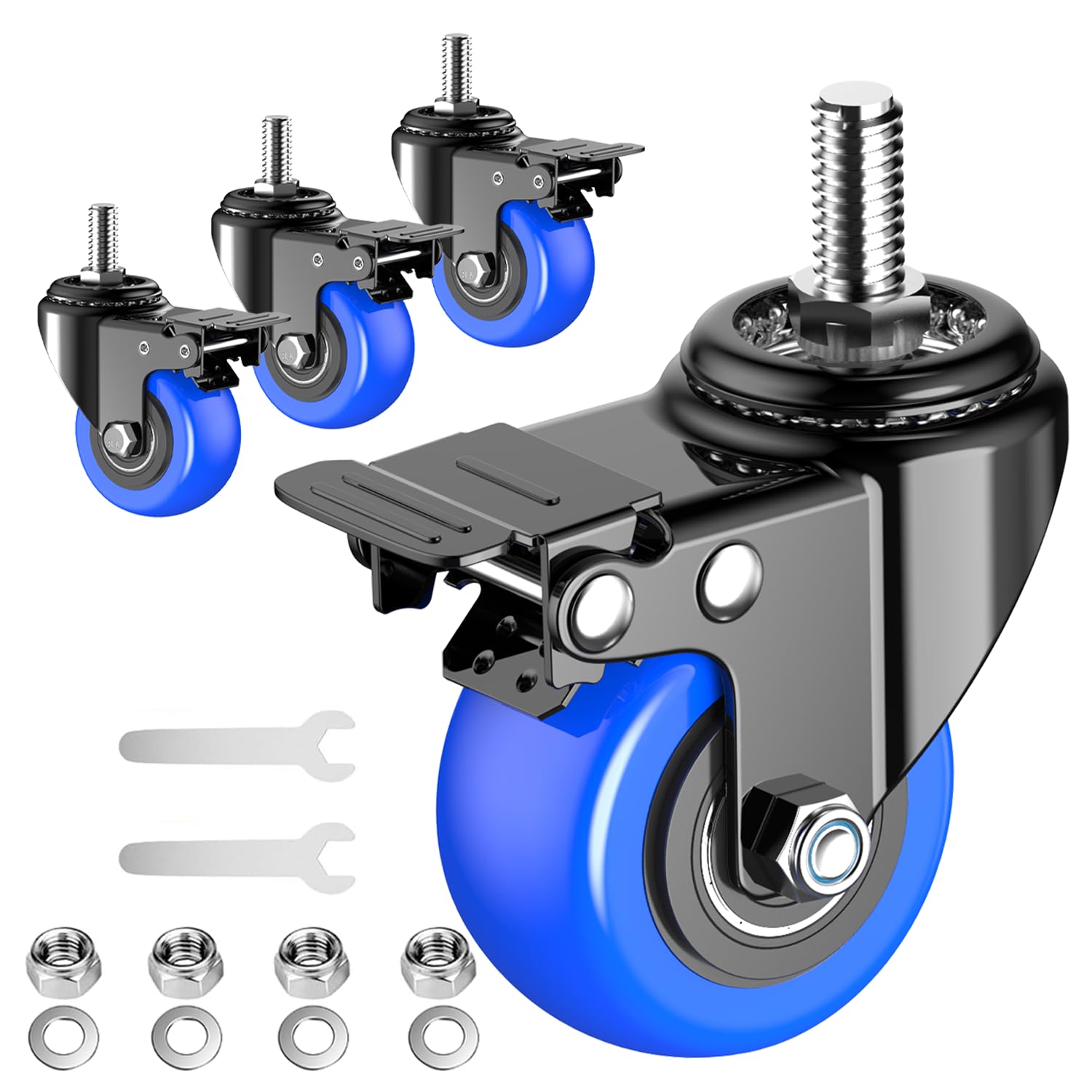 Photo 1 of ***MISSING HARDWARE*** Caster Wheels Heavy Duty 2 Inch Stem Caster 800Lbs, Threaded Stem Casters 3/8"-16 x 1(Stem Diameter 3/8", Stem Length 1"), Safety Locking Caster Set of 4, Industrial Castor Wheels for Cart,Furniture