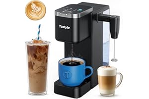 Tastyle Single Serve Coffee Maker with Built-in Detachable Milk Frother, Iced and Hot Coffee Machine for K Cup & Grounds, 40o