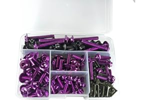 JCSUMRID 210 PCS Motorcycle Fairing Bolt Kit Screws Aluminum Fasteners Washers Nuts Screws Clips for Yamaha Kawasaki BMW Suzuki Honda Dirt Bike Sportbike Chopper Cafe Racer ATV Scooter(Purple)