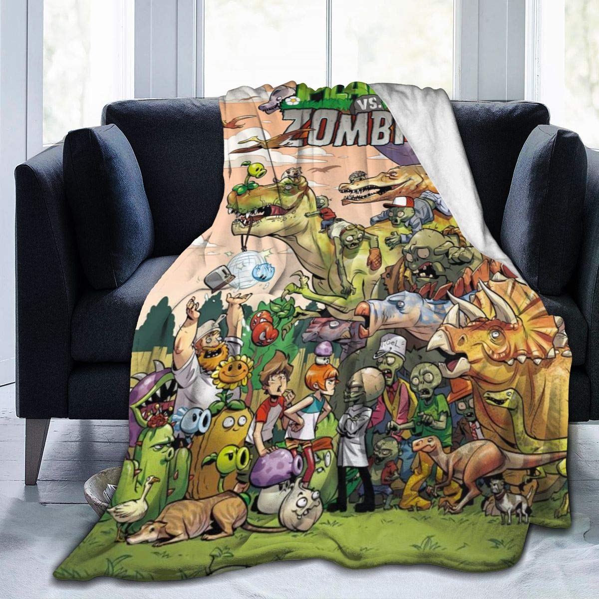 KATHERINECOLE Plants Vs Zombies Snow Pea Bucket Zombie Home Microplush Fleece Blanket - Throw/Travel - Ultra-Soft Velvet - Luxurious Fuzzy Fleece Fur -All Season Premium Bed Blanket 50"x40"