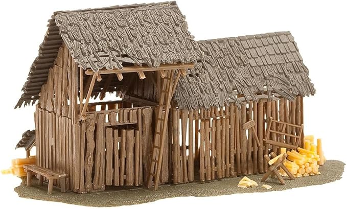Amazon Com Faller 130294 Log Barn Ho Scale Building Kit Toys Games