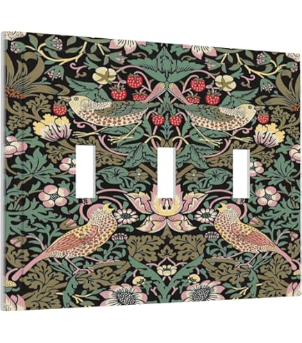 Boho William Morris 3 Gang Toggle Light Switch Plate - Orange/Green Decorative Cover - View #7