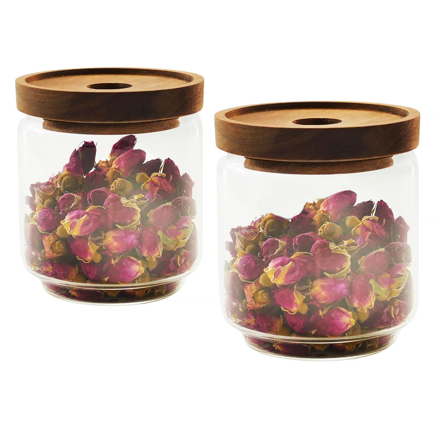 teapro Set of 2 Glass Container Storage Jars with Acacia Wood Lid – Airtight Silicone Seal – Kitchen Glass Containers for Tea, Cookies, Pasta and Coffee – Elegant and Minimalist
