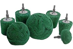 LINE10 Tools 7pk Non Woven Abrasive Drill Buffing Attachment Set, Green, Coarse