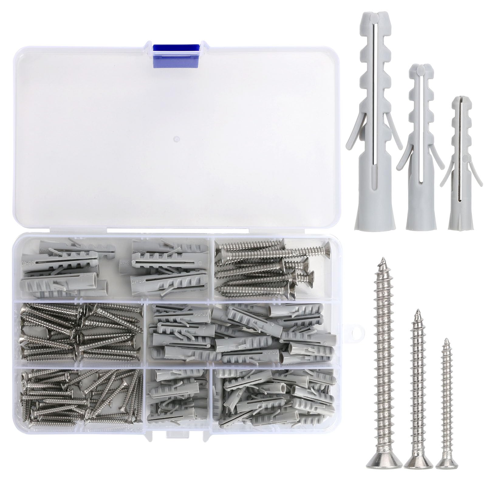 140 Pcs Stainless Steel Screws & Wall Plugs Set, Plaster Board Screws & Raw Plugs, M3/M4/M5/M6/M8
