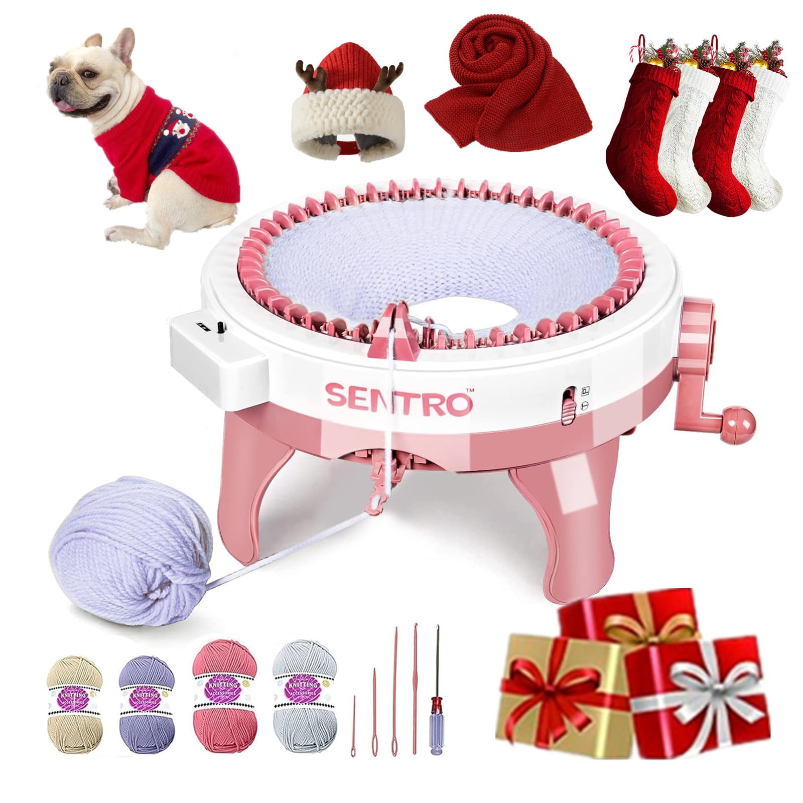 SENTRO Knitting Machine 48 Needles, Smart Knitting Crochet Machine, Double Crocheting Machine Kit,Circle Knit Loom Machine with Row Counter and Hand Crank