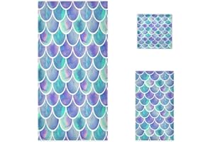 Naanle Chic Watercolor Rainbow Scales of Mermaid Soft Luxury Decorative 3 Pieces Set Towels, 1 Bath Towel+1 Hand Towel+1 Washcloth, Multipurpose for Bathroom, Hotel, Gym, Spa and Beach