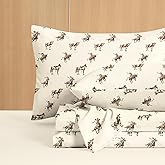Wake In Cloud - Western Bed Sheets, 4-Piece Sheet Set, Rustic Ranch Cowboy Horse Southwestern Country Vintage Pattern Printed Bedding, Deep Pocket, Beige Brown, Queen Size