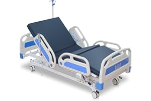 Careboda Premium 5 Function Full Electric Hospital Bed, Hospital Bed with PU Advanced Mattress, Quiet Wheels & IV Pole, ICU Electric Medical Bed with Core Motor, 85" x 41", 530lbs, Hospital & Home Use