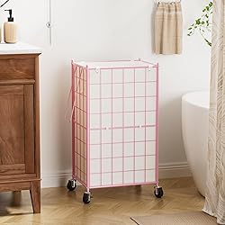 WOWLIVE Laundry Hamper with Wheels,Metal Wire Frame