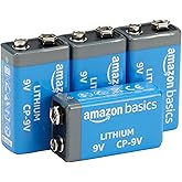 Amazon Basics 4-Pack 9 Volt Lithium High-Performance Batteries, 10-Year Shelf Life, Long Lasting Power