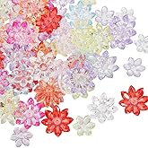 SOFPLATE 1 Box 80Pcs Large Acrylic Flower Bead Caps Transparent Flower Beads Colorful Floral Small Spacer Loose End Beads for Jewelry Making Bead Necklaces Bracelets Earrings Supplies DIY Crafts