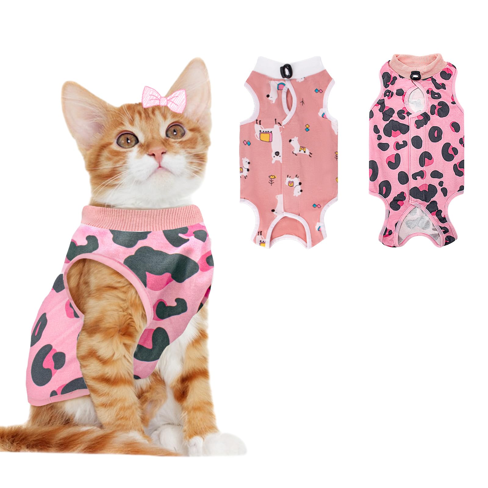 Photo 1 of 2 PCS Cat Recovery Suit for Spay Abdominal Wounds Cat Onesie for Cats After Surgery Recovery Suit Female Breathable E-Collar Alternative Kitten Onesie Anti Licking Small