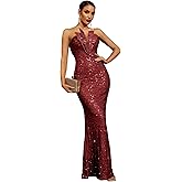 NYXARALUM Elegant Sequin Evening Gown for Women Formal Wedding Guest Dresses Cocktail Prom Party Gala Outfits