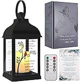 Memorial Lantern with Card - Sympathy Gift for Loss of Mom/Dad/Loved One, Bereavement Keepsake with Flickering Flame, Memory Lamp for Funeral Remembrance or Celebration (Black)