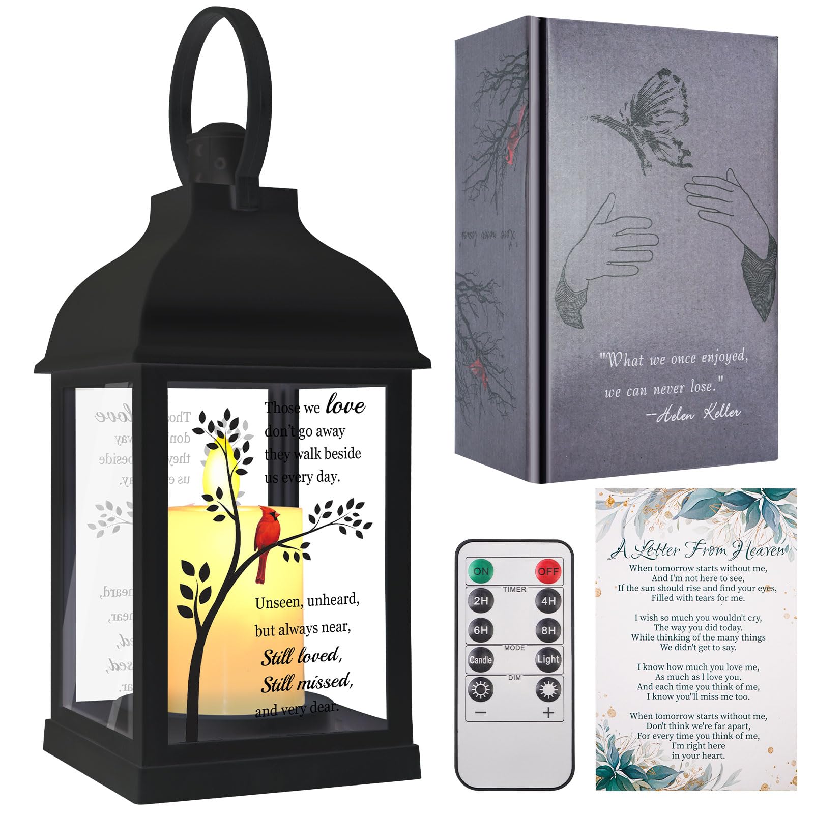 Memorial Lantern with Card - Sympathy Gift for Loss of Mom/Dad/Loved One, Bereavement Keepsake with Flickering Flame, Memory Lamp for Funeral Remembrance or Celebration (Black)