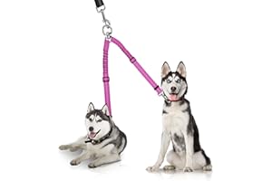 YAODHAOD Double Dog Leash,Two Dog Leash Splitter, No Tangle 360° Swivel Rotation Reflective Lead, Adjustable Length Bungee Heavy Duty Walking Training Dual Extension (Rose Red)