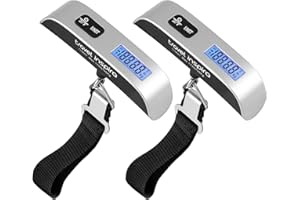 travel inspira Luggage Scale, Portable Digital Hanging Baggage Scale for Travel, Suitcase Weight Scale with Rubber Paint, 110 Pounds, Battery Included, Sliver, 2 Pcs