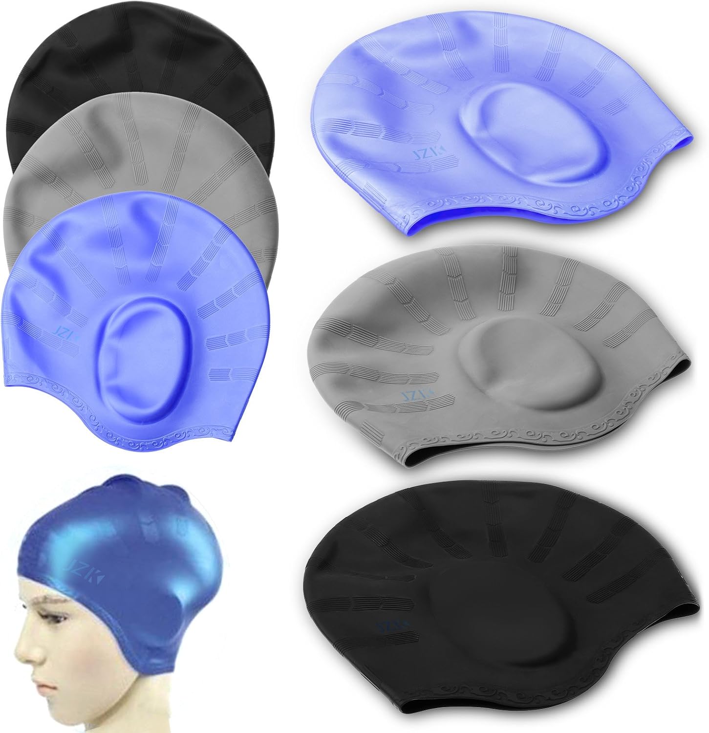 JZK® 3 Pz Cuffie da Nuoto Piscina in Silicone con Tasche Orecchio Cuffie antirumore per Uomini