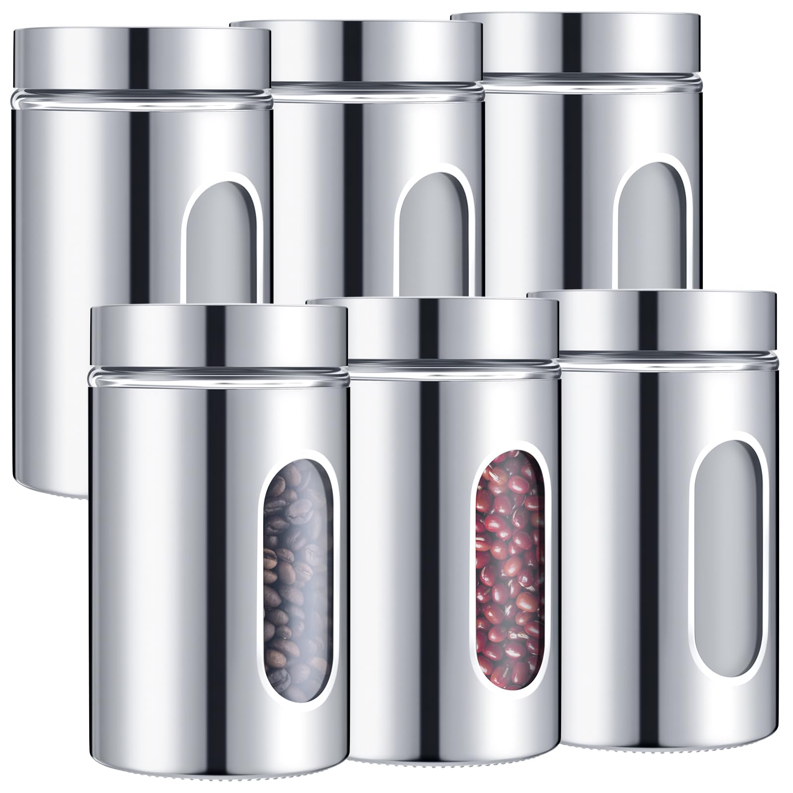 Photo 1 of Mimorou 2 Pack Kitchen Canisters Set Airtight Coffee Sugar Tea Candy Storage Jars with Window Glass Stainless Steel Containers with Lids for Flour Cookies Spices Grains Kitchen Decorations(32 oz)