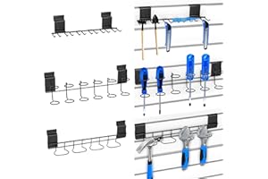 BEAPTCELY 3 Pcs Slatwall Screwdriver Holders Slatwall Plier Holders Stainless Steel Slat Wall Tool Utility Hooks Accessories Shelving Display Multi-Ring Tool Organizer Racks for Shop Store (3, Black)